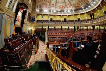 Pedro Sánchez ha comparecido hoy en un Congreso prácticamente vacío. (MARISCAL-POOL/AFP)