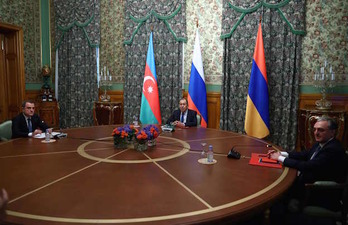 Los ministros de Exteriores de Azerbayán, Rusia y Armenia. (AFP)