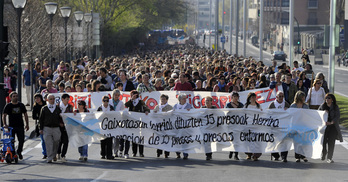 Manifestación en Iruñea en 2012 para reclamar la liberación de los presos navarros enfermos, entre ellos Josetxo Arizkuren. (Iñigo URIZ/FOKU)