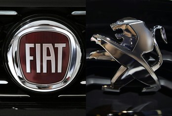 Logos de las marcas Fiat y Peugeot. (Joel SAGET/AFP)
