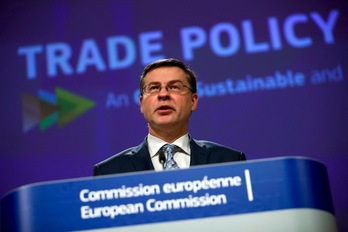 El responsable de Comercio de la UE, el letón Valdis Dombrovskis. (Francisco SECO | AFP)