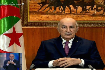 El presidente de Argelia, Abdelmejid Tebboune, en el discurso televisado. (AFP)