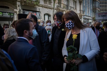 Pere Aragonès y Laura Borràs, en un acto de Òmnium celebrado en Sant Jordi. (David ZORRAKINO/EUROPA PRESS)