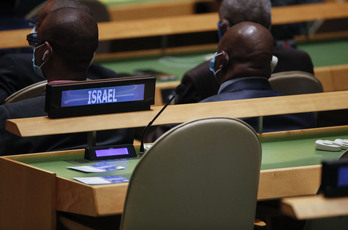 La silla vacía del representante de Israel en la Asamblea de la ONU (Eduardo MUÑOZ/AFP)