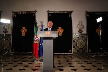 Marcelo Rebelo de Sousa, presidente de Portugal, en la comparecencia en la que ha anunciado la fecha de las elecciones. (Carlos COSTA/AFP)