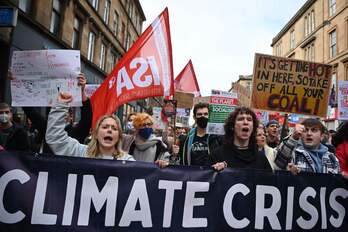 Protesta esta mañana en Glasgow, durante el transcurso de la COP26. (Ben STANSALL / AFP)