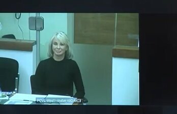 Declaración por videoconferencia de Corinna Larsen en el juicio contra el comisario jubilado y en prisión provisional José Manuel Villarejo, el pasado enero. (TSJM/EUROPA PRESS)