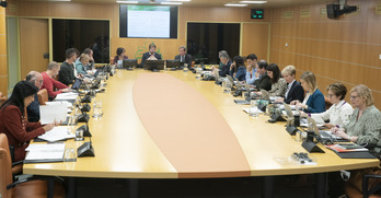 El consejero Zupiria y los viceconsejeros, en su comparecencia en el Parlamento de Gasteiz.