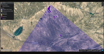 12 metanozko zutabe, Uzbekistango hegoaldeko 400 kilometro koadroko eremu baten barruan.