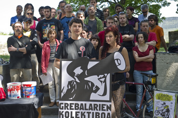 Comparecencia de Grebalarien Kolektiboa, esta mañana en Iruñea. (Lander FDEZ. ARROYABE/ARGAZKI PRESS)