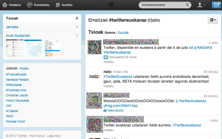 Twitter euskaraz kudeatu ahal dute, jada, itzulpenetan lagundu dutenek. NAIZ