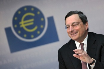 El presidente del BCE, Mario Draghi, en la comparecencia posterior al Consejo de Gobierno. (Fredrik VON ERICHSEN/AFP) 