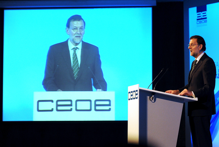 Mariano Rajoy, en una conferencia ante la CEOE. (Dominique FAGET/AFP PHOTO)