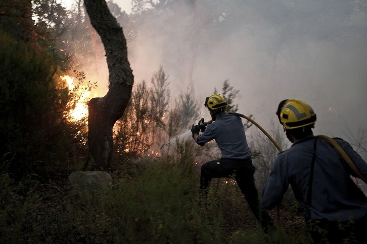 Bomberos en las tareas de extinción del incendio del Alt Empordà (Albert GARCIA)
