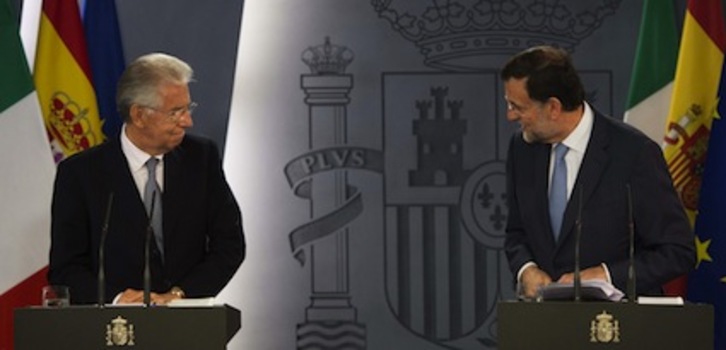 Monti y Rajoy han ofrecido una rueda de prensa conjunta tras el encuentro celebrado en Madrid. (Dani POZO/AFP)