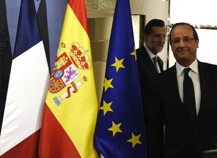 Los presidentes de los Gobiernos francés y español, François Hollande y Mariano Rajoy. (Dominique FAGET/AFP PHOTO)
