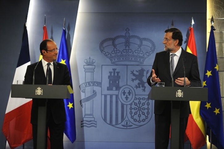 Rajoy y Hollande, en su comparecencia conjunta. (Dominique FAGET/AFP PHOTO)