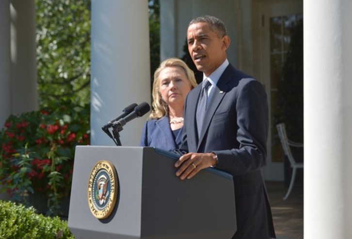 Comparecencia del presidente de EEUU, Barack Obama, y la secretaria de Estado, Hillary Clinton, tras el ataque de Benghazi. (Mandel NGNAN/AFP PHOTO)