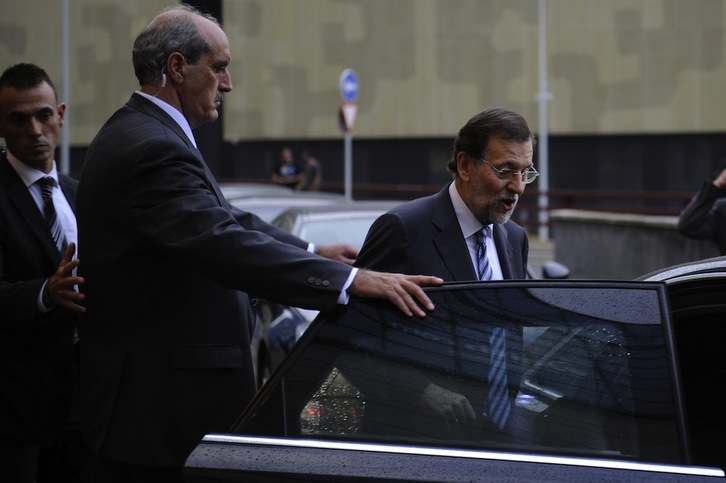 Rajoy abandona la sede de EiTB el martes en Bilbo. Rafa RIVAS /AFP PHOTO