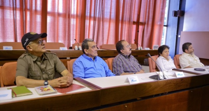 Representantes de las FARC, en la comparecencia de La Habana. (AFP)