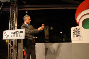 Iñigo Urkullu duraten el inicio de campaña del PNV en Donostia. EAJ-PNV