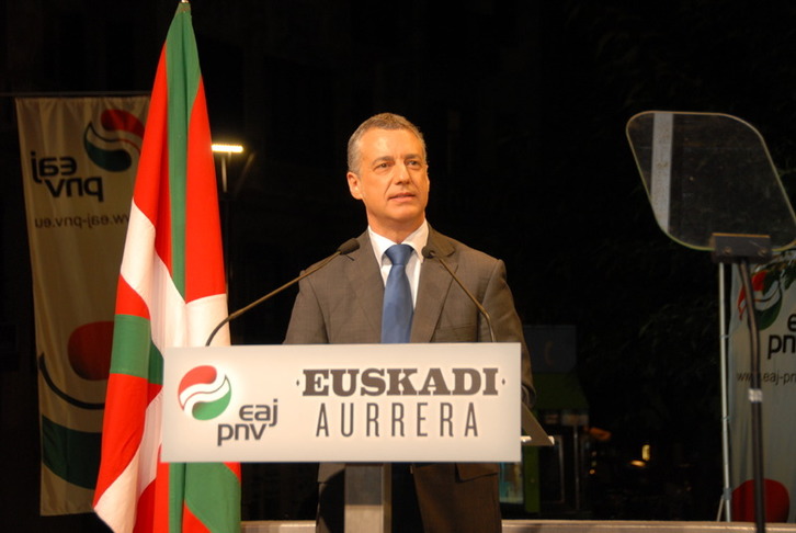 Iñigo Urkullu atzoko kanpaina hasierako ekitaldian Donostian. EAJ-PNV