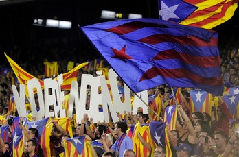 Imagen del Camp Nou en el 17'14" de partido, cuando la afición gritó al unísono ‘Independència’. Josep LAGO / AFP PHOTO