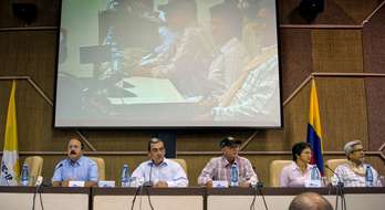 Representantes del equipo negociador de las FARC, en La Habana, en una imagen de archivo. (Adalberto ROQUE/AFP PHOTO)