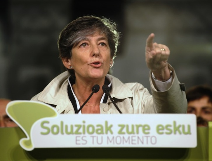 La candidata a lehendakari de EH Bildu, Laura Mintegi, en Donostia. (Ander GILLENEA/AFP PHOTO)