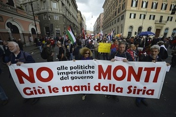 Una de las pancartas que han portado los manifestantes en el denominado ‘No Monty day’. (Filippo MONTEFORTE/AFP)