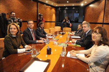 Dirigentes del PP y PNV, durante el encuentro que han mantenido en Sabin Etxea. (ARGAZKI PRESS)
