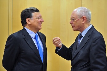 Los presidentes de la Comisión Europea y el Consejo Europeo, Jose Manuel Barroso y Herman Van Rompuy. (Georges GOBET/AFP PHOTO)