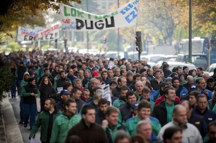Manifestación de los trabajadores de CAF, en Donostia. (Juan Carlos RUIZ/ARGAZKI PRESS)