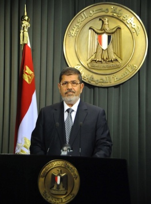 El presidente egipcio, Mohamed Mursi, durante su discurso. (AFP PHOTO)