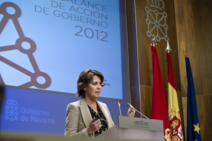 La presidenta del Gobierno de Nafarroa, Yolanda Barcina, durante su comparecencia. (Iñigo URIZ/ARGAZKI PRESS)