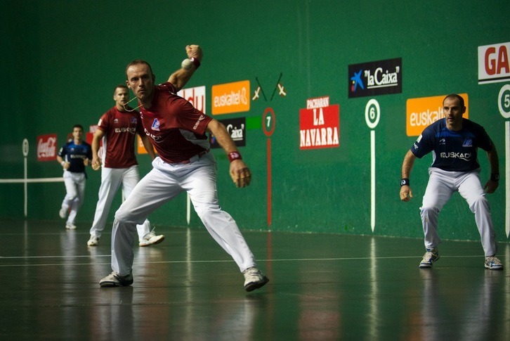 Xala-Barriola / Gonzalez-Zubieta bikoteek Beotibarren jokatu duten neurketaren argazkia. (Gari GARAIALDE/ARGAZKI PRESS)