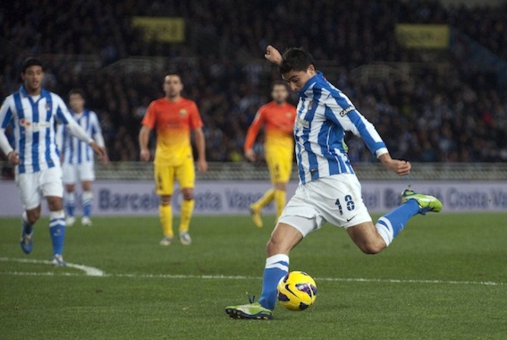 Chory Castro, que ha hecho dos tantos, en un lance del partido. (Juan Carlos RUIZ/ARGAZKI PRESS)