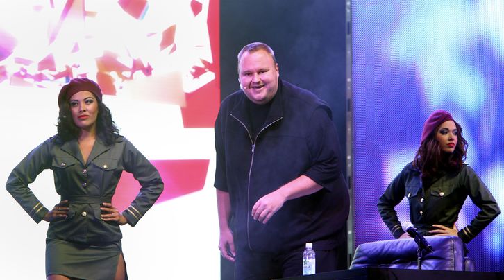 Kim Dotcom durante la presentación de Mega. (Michael BRADLEY / AFP)
