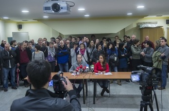 Imagen de la rueda de prensa que han ofrecido para anunciar las movilizaciones del próximo 9 de marzo. (Luis JAUREGIALTZO/ARGAZKI PRESS)