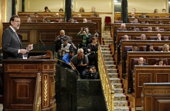 Mariano Rajoy, durante su intervención en el Congreso. (César MANSO/AFP) 