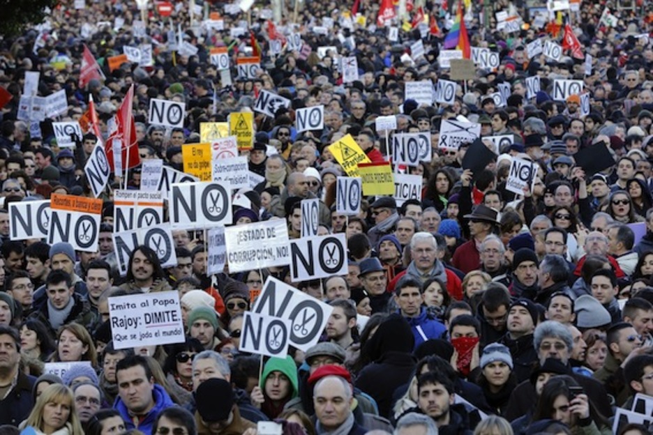 El ‘No’ a la política de recortes de Rajoy, muy presente durante las manifestaciones. (Cesar MANSO/AFP)