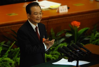 Wen Jiabao, durante su discurso en la Asamblea Popular. (Wang ZHAO/AFP)