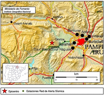 Mapa del lugar donde se ha registrado el terremoto. (INSTITUTO GEOGRÁFICO NACIONAL)