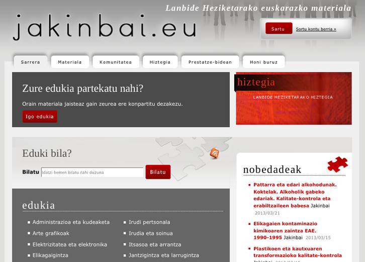 Captura de pantalla de la web de Jakinbai.eu (NAIZ.INFO)