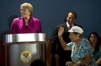 La expresidenta de Chile Michelle Bachelet, durante el anuncio de su postulación. (Martin BERNETTI/AFP PHOTO)
