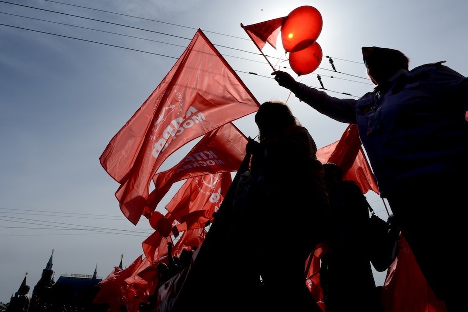 <strong>Errusia.</strong> Errusiako Alderdi Komunistaren mobilizazioa Moskun. (Krill KUDRYAVTSEV / AFP)