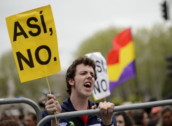 Manifestación de protesta en Madrid contra las medidas económicas del Gobierno español. (Dani POZO / AFP)