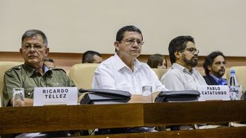 Algunos de los delegados de las FARC en La Habana. (Adalberto ROQUE/AFP PHOTO)