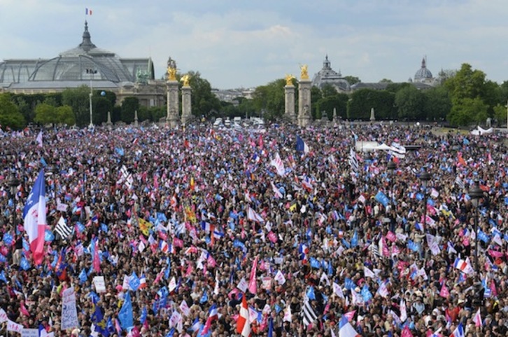 Manifestación multitudinaria contra el matrimonio homosexual, en París. (Eric FEFERBERG/AFP PHOTO)