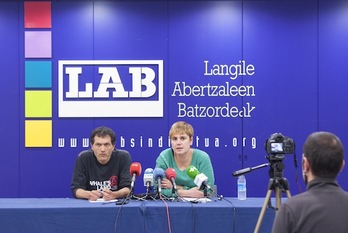 Ainhoa Etxaide eta Jabi Garnika LABeko buruzagien agerraldia, Donostian. (Gorka RUBIO/ARGAZKI PRESS)